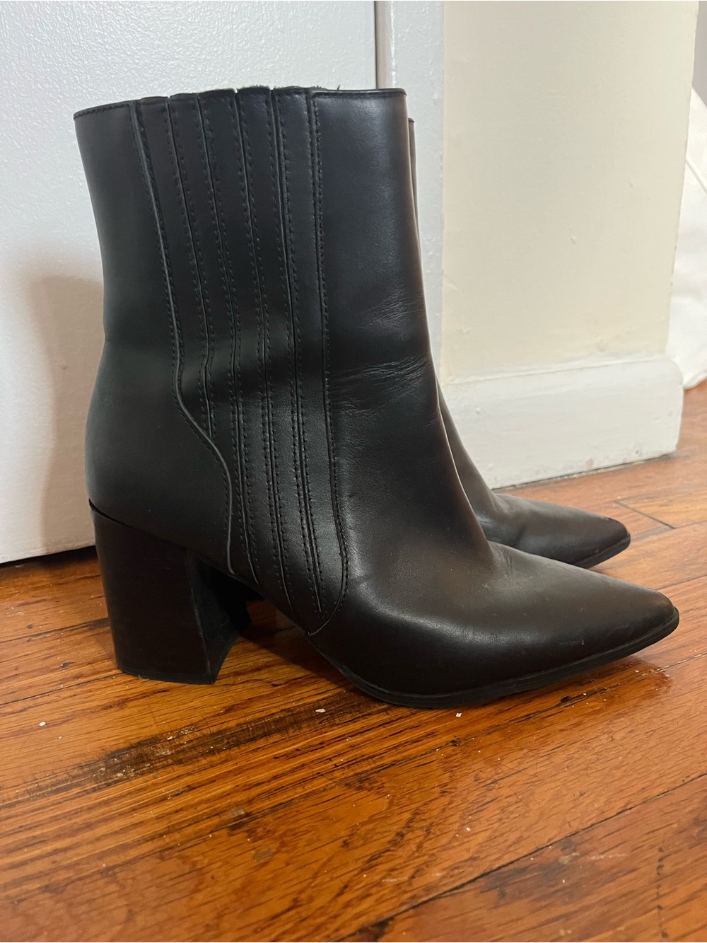 Blondo Black Pointed Toe Block Heel Ankle Boots